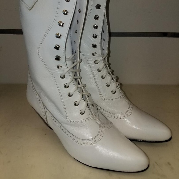 Steeple White Leather Granny Boot 